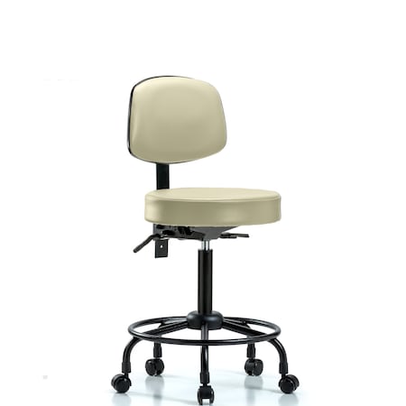 Med Bench Stool, Vinyl, Bk, RT, Casters, Wht MPN:BR-VMBST-RT-T0-RC-8501