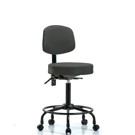 Med Bench Stool, Vinyl, Bk, RT, Casters, Gry MPN:BR-VMBST-RT-T0-RC-8605