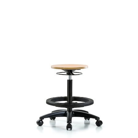 Wood Stool - High Bench Height with Black Foot Ring and Casters MPN:BR-WHBSO-RG-BF-RC
