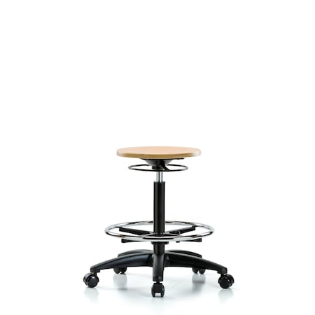 Wood Stool - High Bench Height with Chrome Foot Ring and Casters MPN:BR-WHBSO-RG-CF-RC