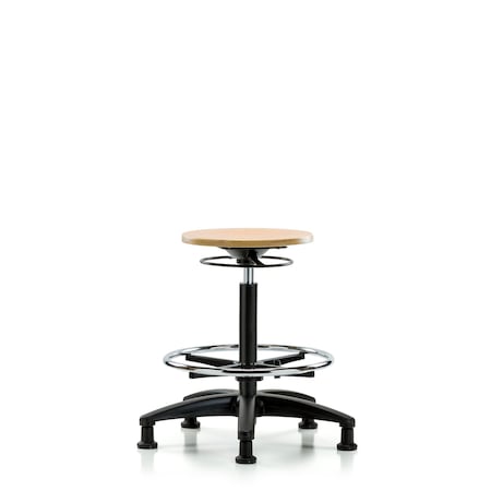 Wood Stool - High Bench Height with Chrome Foot Ring and Stationary Glides MPN:BR-WHBSO-RG-CF-RG