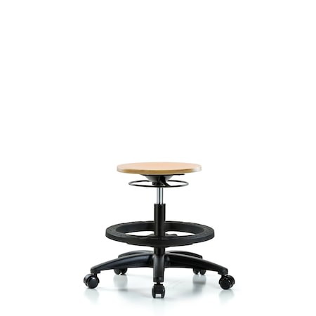 Wood Stool - Medium Bench Height with Black Foot Ring and Casters MPN:BR-WMBSO-RG-BF-RC