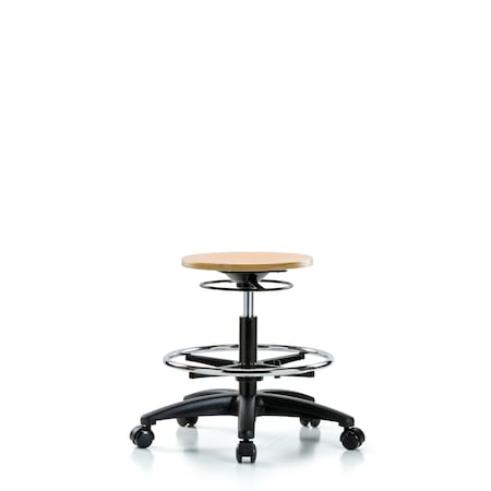 Wood Stool - Medium Bench Height with Chrome Foot Ring and Casters MPN:BR-WMBSO-RG-CF-RC