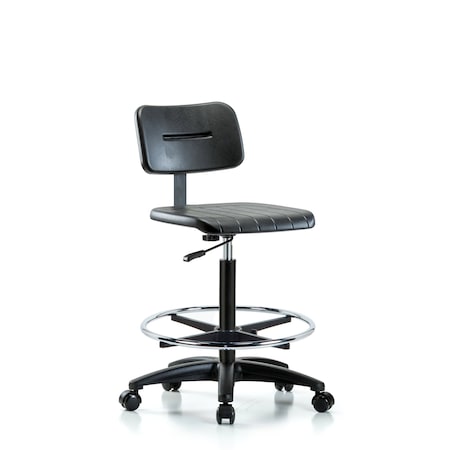 Basic Poly Hi Bench Chair, CF, Casters, Polyurethane, Chrome, 24-1/2