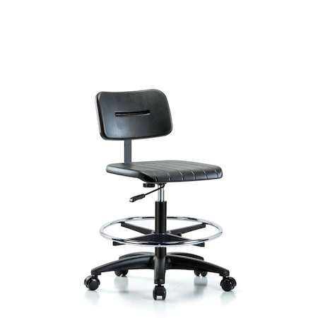 Basic Poly Med Bench Chair, CF, Casters, Polyurethane, Chrome, 19-1/2