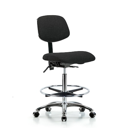 Chair, Fabric, Hi Bench, Chr CF Casters, Blk, No Arms, 26