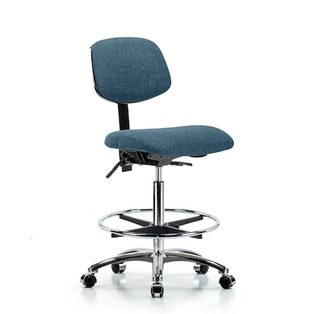 Chair, Fabric, Hi Bench, Chr CF Casters, Blu, No Arms, 26