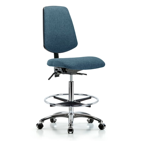 Fab Hi Bench Chair, Med, Bk, CF, Cast, Blu, No Arms, 26