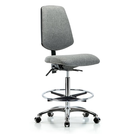 Fab Hi Bench Chair, Med, Bk, CF, Cast, Gry, No Arms, 26