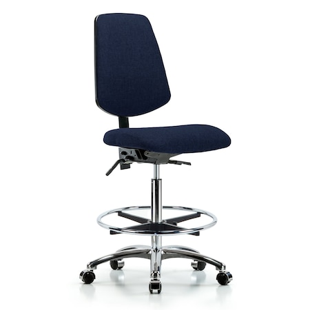 Fab Hi Bench Chair, Med, Bk, CF, Cast, Navy, No Arms, 26