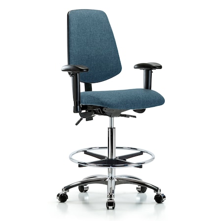 Fab Hi Bench Chair, Med, Bk, CF, Cast, Blu, 6-Way Adjustable, 26