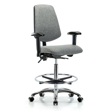 Fab Hi Bench Chair, Med, Bk, CF, Cast, Gry, 6-Way Adjustable, 26