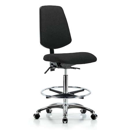 Fab Hi Bench Chair, Med, Bk, CF, Cast, Blk, No Arms, 26