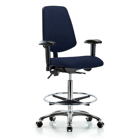 Fab Hi Bench Chair, Med, Bk, CF, Cast, Navy, 6-Way Adjustable, 26