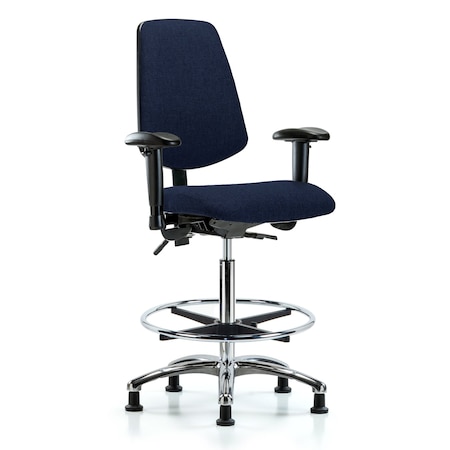 Fab Hi Bench Chair, Med, Bk, CF, Glds, Navy, 6-Way Adjustable, 26