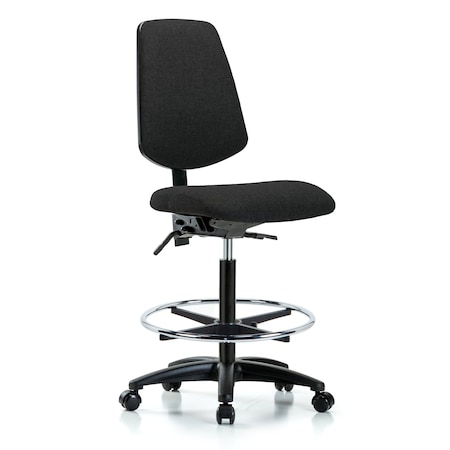 Fab Hi Bench Chair, Med, Bk, CF, Cast, Blk, No Arms, 26