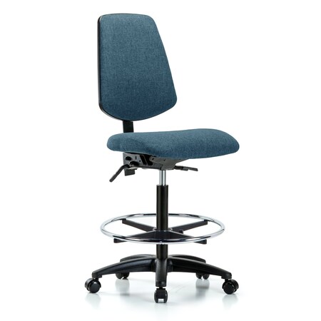 Fab Hi Bench Chair, Med, Bk, CF, Cast, Blu, No Arms, 26