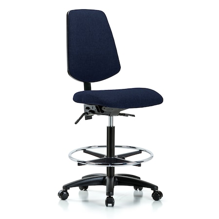 Fab Hi Bench Chair, Med, Bk, CF, Cast, Navy, No Arms, 26
