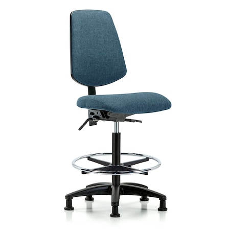 Fab Hi Bench Chair, Med, Bk, CF, Glides, Blu, No Arms, 26