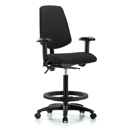 Fab Hi Bench Chair, Med, Bk, BF, Cast, Blk, 6-Way Adjustable, 26