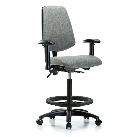 Fab Hi Bench Chair, Med, Bk, BF, Cast, Gry, 6-Way Adjustable, 26