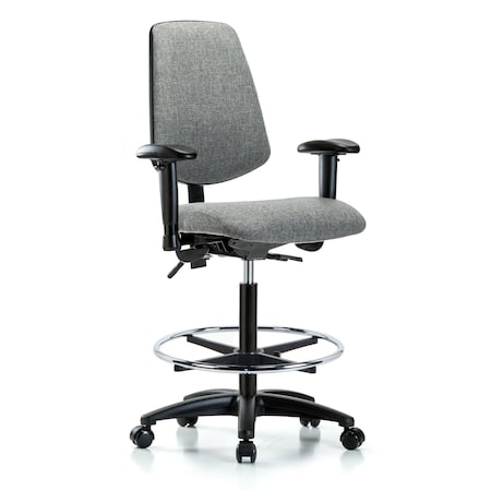 Fab Hi Bench Chair, Med, Bk, CF, Cast, Gry, 6-Way Adjustable, 26