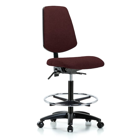 Fab Hi Bench Chair, Med, Bk, CF, Cast, Bur, No Arms, 26