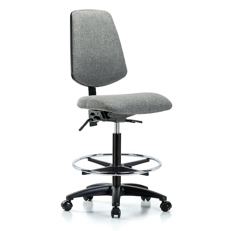 Fab Hi Bench Chair, Med, Bk, CF, Cast, Gry, No Arms, 26