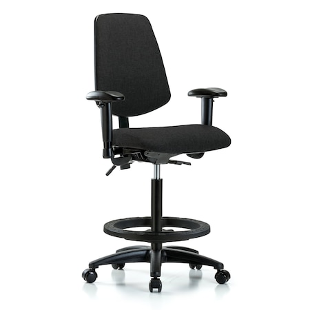 Fab Hi Bench Chair, Med, Bk, BF, Cast, Blk, 6-Way Adjustable, 26