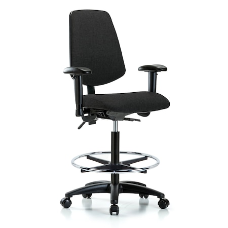 Fab Hi Bench Chair, Med, Bk, CF, Cast, Blk, 6-Way Adjustable, 26