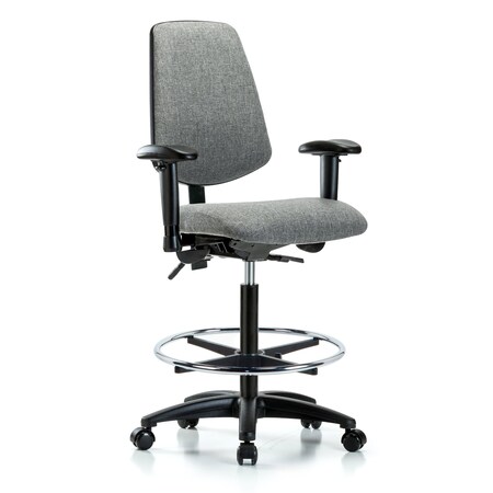 Fab Hi Bench Chair, Med, Bk, CF, Cast, Gry, 6-Way Adjustable, 26