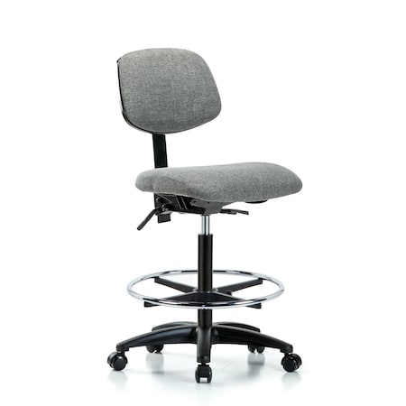 Chair, Fabric, Hi Bench, CF Casters, Gry, No Arms, 26