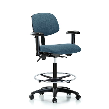 Chair, Fabric, Hi Bench, AA CF Casters, Blu, 6-Way Adjustable, 26