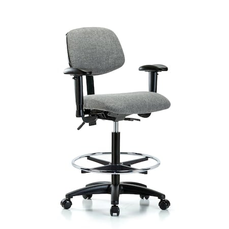 Chair, Fabric, Hi Bench, AA CF Casters, Gry, 6-Way Adjustable, 26