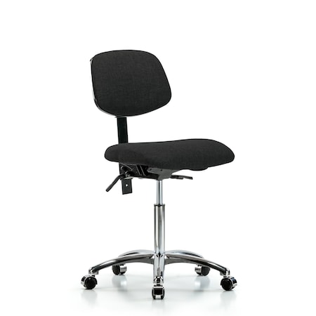 Chair, Fabric, Med Bench, Chr Casters, Blk, No Arms, 22