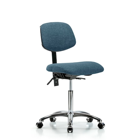 Chair, Fabric, Med Bench, Chr Casters, Blu, No Arms, 22