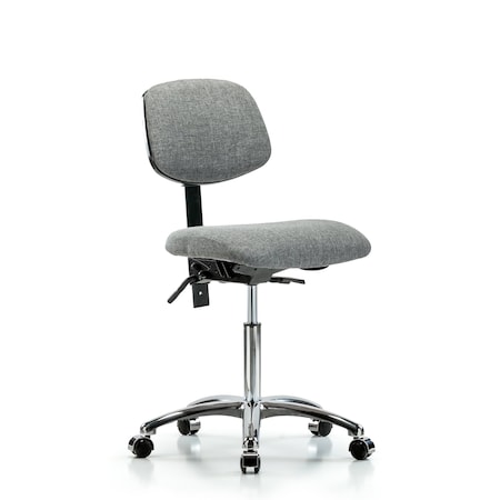 Chair, Fabric, Med Bench, Chr Casters, Gry, No Arms, 22