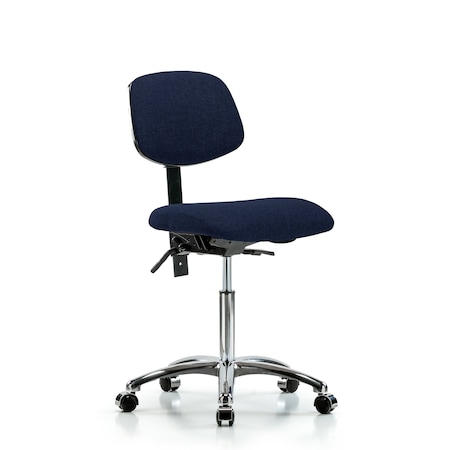 Chair, Fab, Med Bench, Chr Tilt Casters, Nav, No Arms, 22
