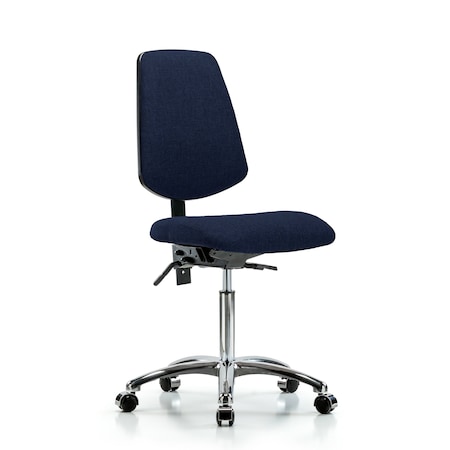Fab Med Bench Chair, Bk, Chrm, Cast, Navy, No Arms, 22