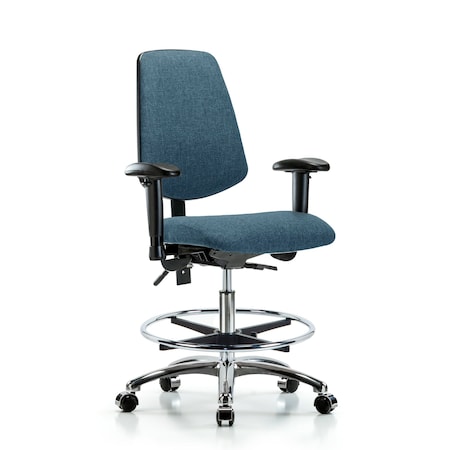 Fab Med Bench Chair, Bk, CF, Cast, Blu, 6-Way Adjustable, 22
