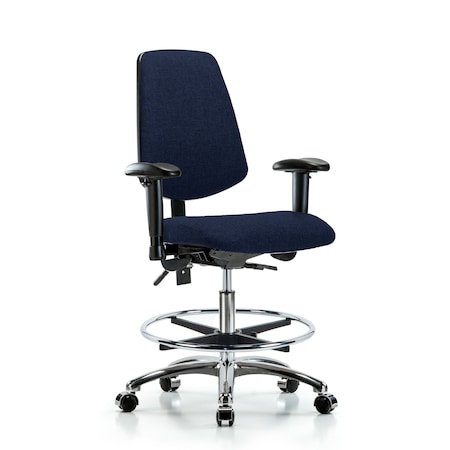 Fab Med Bench Chair, Bk, CF, Cast, Navy, 6-Way Adjustable, 22