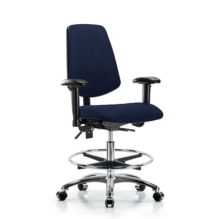Fab Med Bench Chair, Bk, CF, Cast, Navy, 6-Way Adjustable, 22