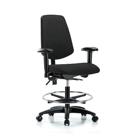 Fab Med Bench Chair, Bk, CF, Cast, Blk, 6-Way Adjustable, 22