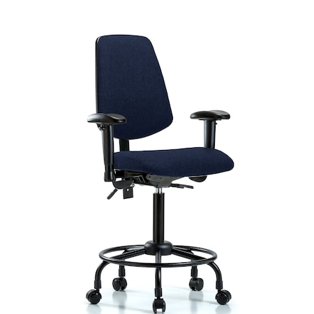 Fab Med Bench Chair, Bk, RT, Cast, Navy, 6-Way Adjustable, 24