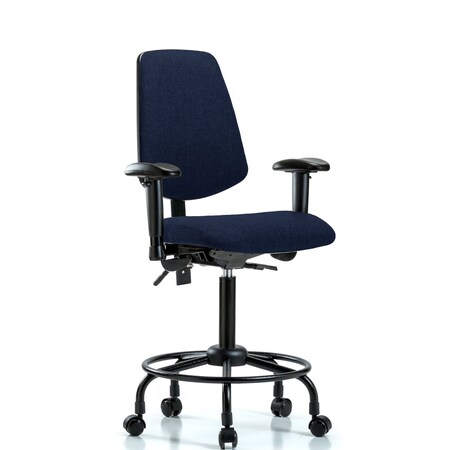 Fab Med Bench Chair, Bk, RT, Cast, Navy, 6-Way Adjustable, 24