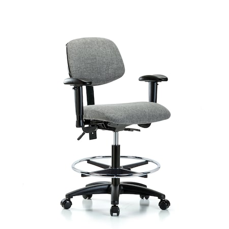 Chair, Fabric, Med Bench, AA CF Casters, Gry, 6-Way Adjustable, 22