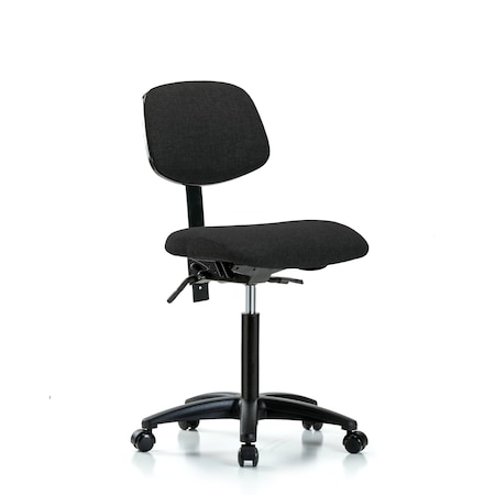 Chair, Fabric, Med Bench, Tilt Casters, Blk, No Arms, 22
