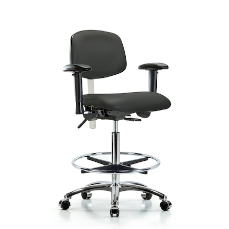 Hi Bench Chair, Vinyl, CF, Cast, Gry, CL100, 6-Way Adjustable, 26