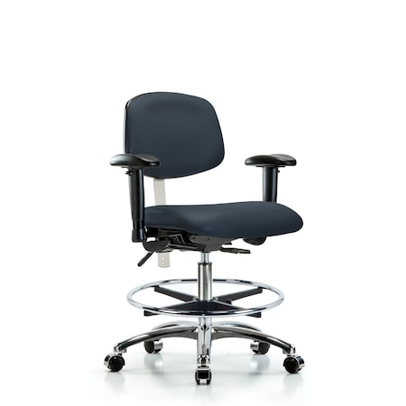 Med Bench Chair, Vinyl, CF, Cast, Navy, CL100, 6-Way Adjustable, 22