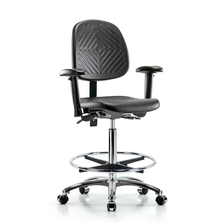 Bench Chair, Poly, Hi, Med Bk, CF, Cast, 6-Way Adjustable, 24-1/2